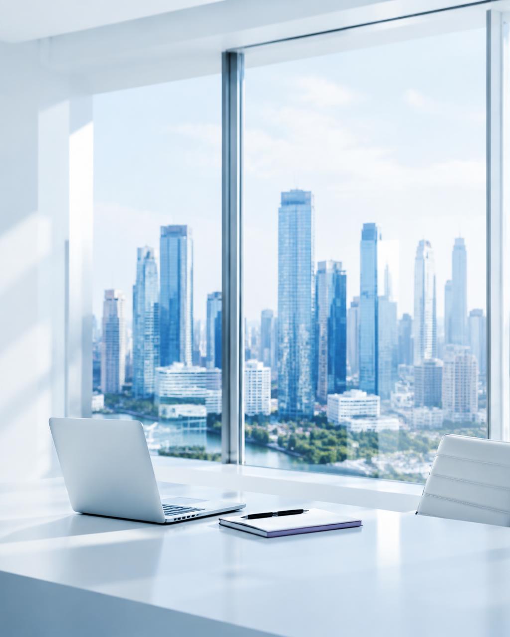 Daylight city skyline seen from a modern office