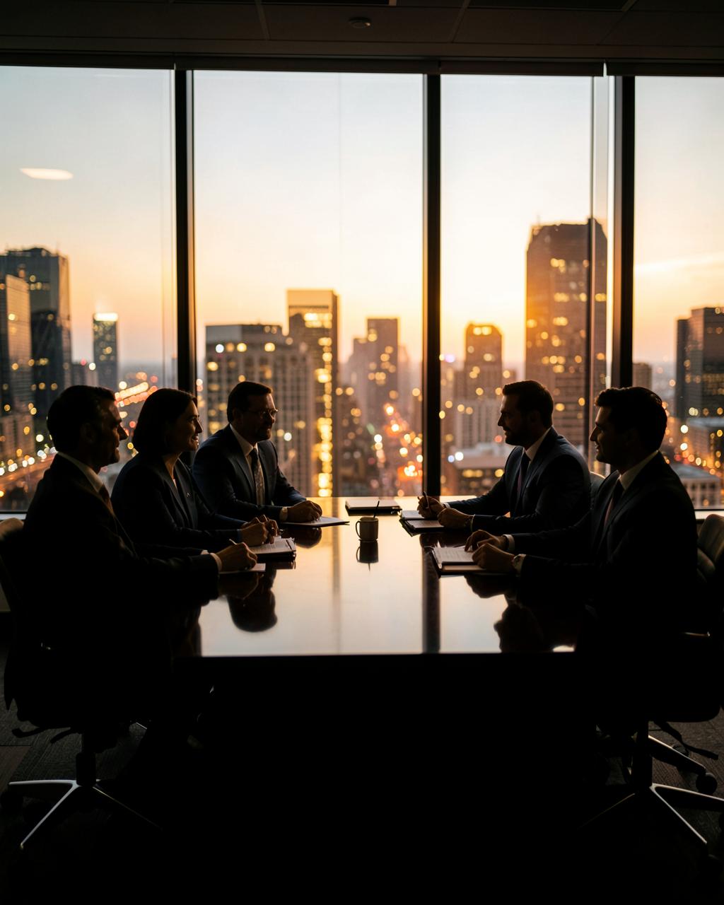Business leaders meeting in a city boardroom