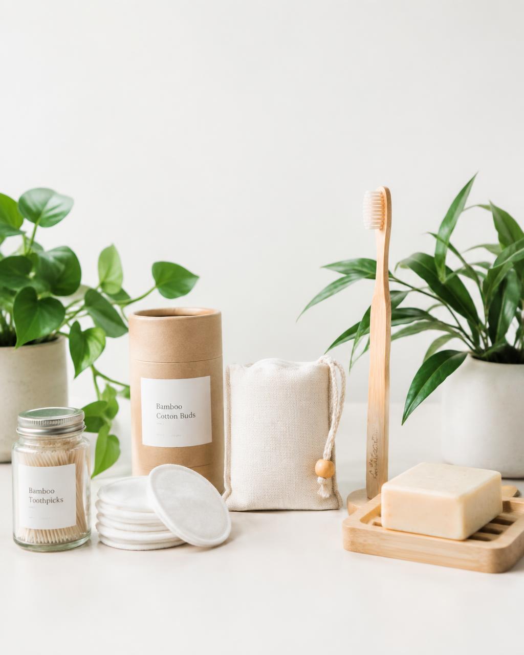 Sustainable lifestyle products in a bright studio